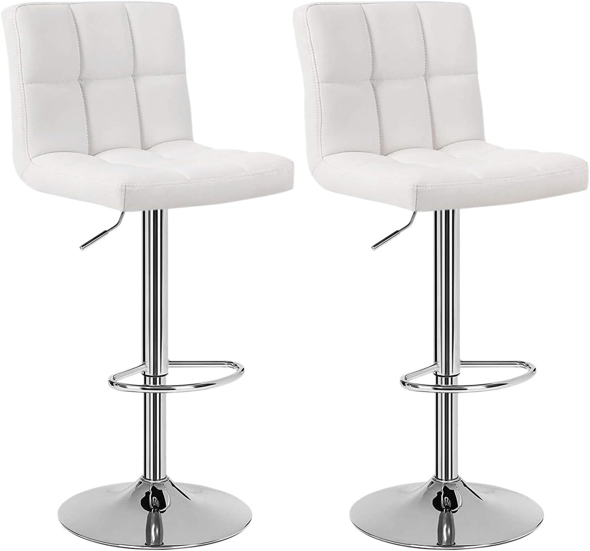 White Set of 2 Swivel Adjustable Bar Stools with Arms V1217