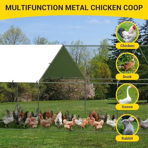 Large Metal Chicken Coop with Run, 9.8×13.1×6.6ft Walk-in Poultry Cage with Cover S531516