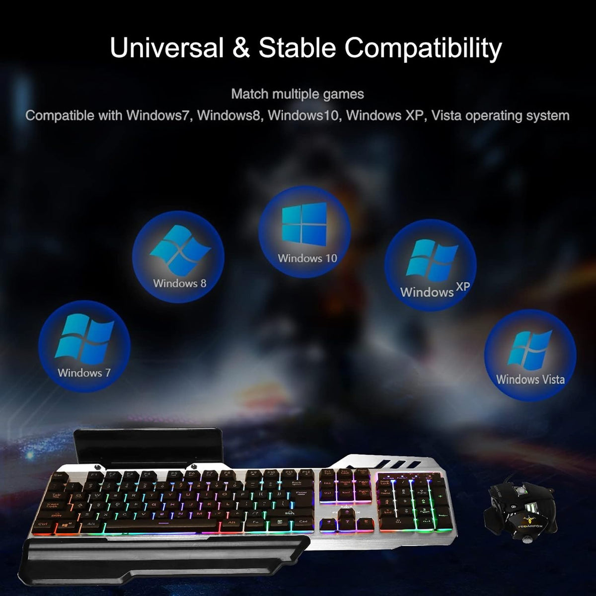 Wired Rainbow Led Backlit Gaming Keyboard and Mouse Combo J86082