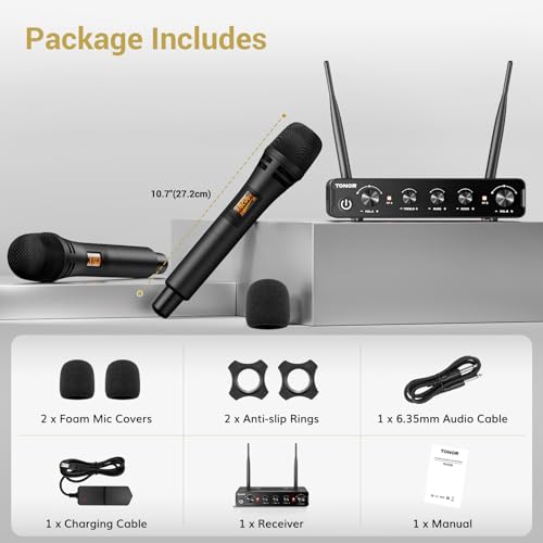Wireless Microphone Systems, UHF Cordless Handheld Dynamic Mic Kit with Receiver, Black D967