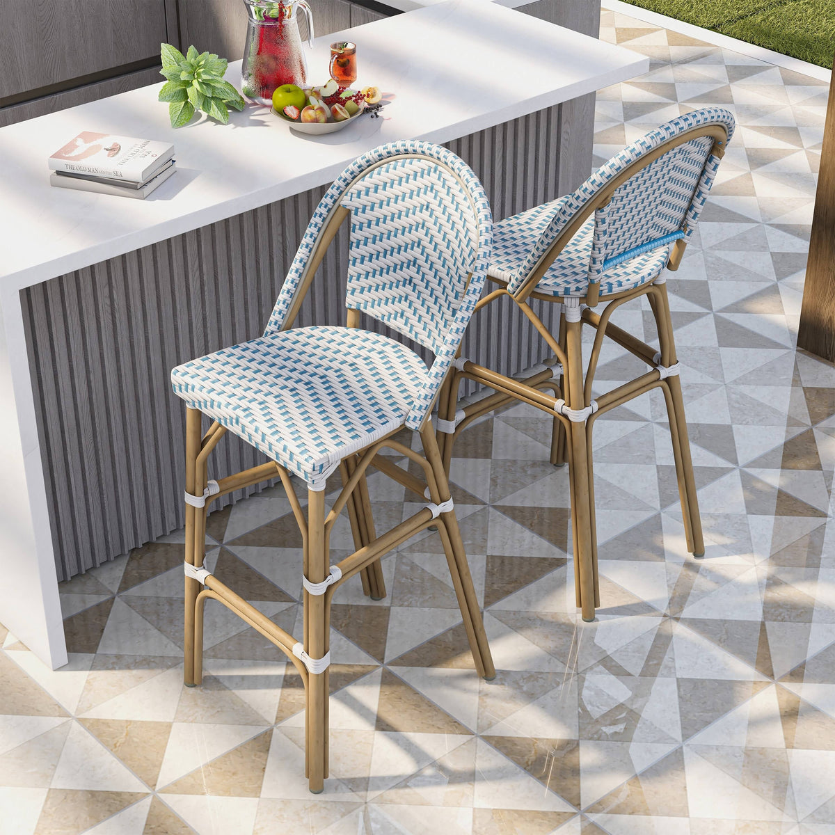 Natural Tone Patio Bar Chairs Set of 2 B6999