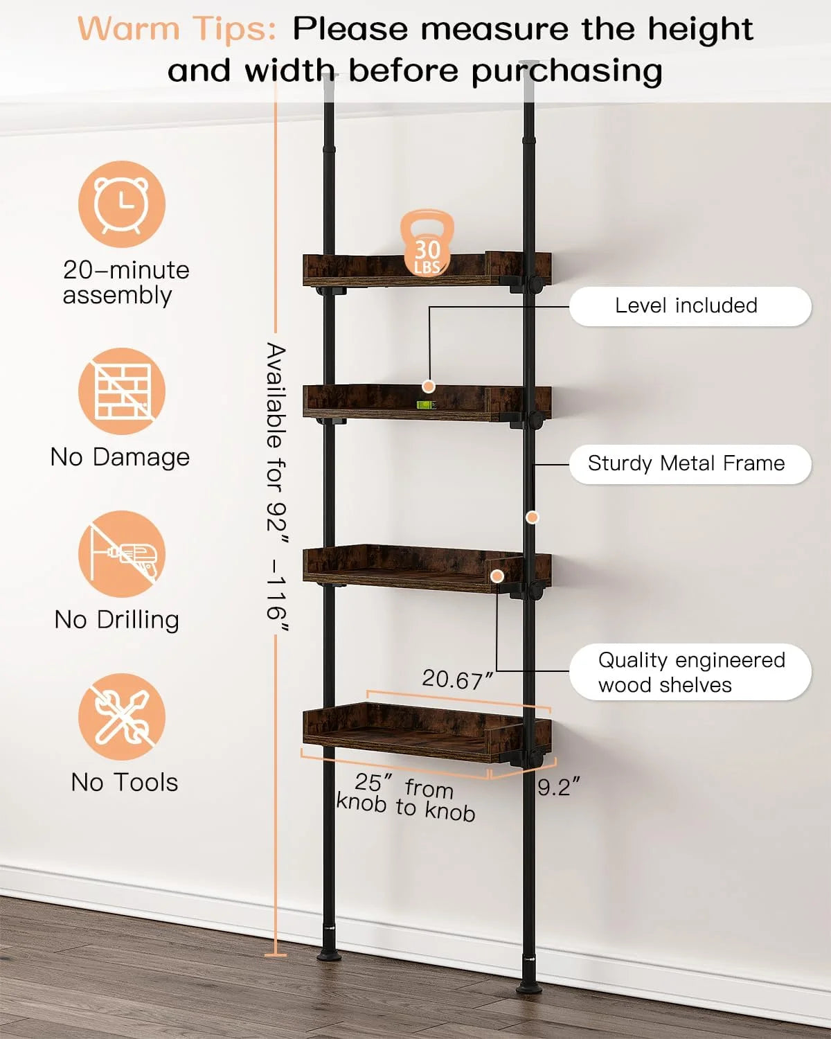4-Tier Adjustable Wood Bathroom Storage Shelves G304