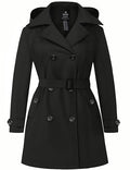 Women's Plus Size Double-Breasted Waterproof Trench Coat with Detachable Hood S54247