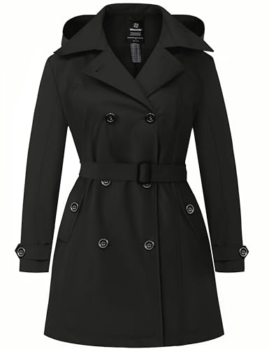 Women's Plus Size Double-Breasted Waterproof Trench Coat with Detachable Hood S54247