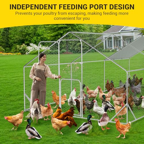 Large Metal Chicken Coop with Run, 9.8×13.1×6.6ft Walk-in Poultry Cage with Cover S531516