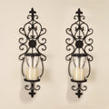 Set of 2 Antique Dark Brown Iron and Glass Wall Candle Sconces R2466