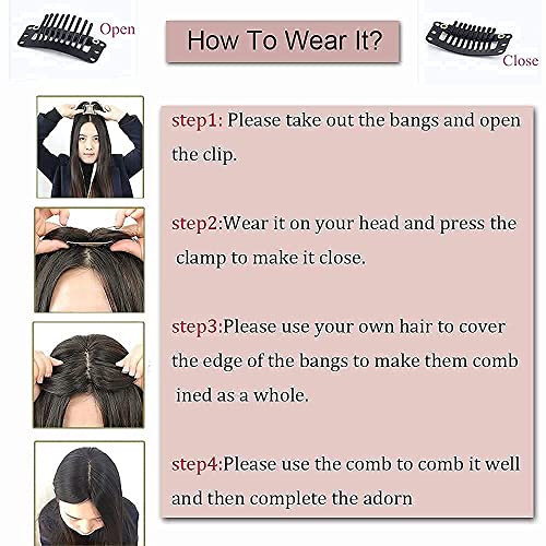 100% Human Hair Clip in Hairpieces with 3D Air Bangs Straight Hair Mid Part Wiglets (1B) N332058