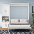 White Queen Size Solid Pine Murphy Bed with Desk and Storage Cabinet H528