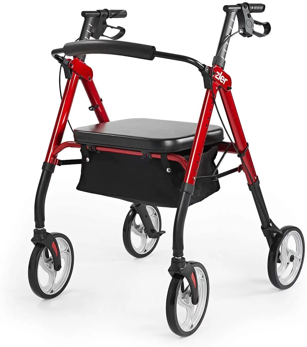 Red Heavy Duty Bariatric Rollator Walker with Extra Wide Padded Seat, 10 Inches Wheels J527265