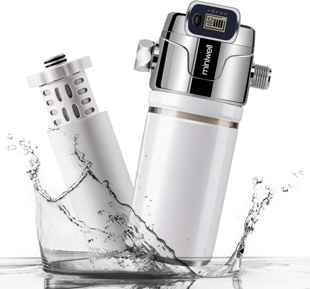 White Shower Head Filter with Replaceable Cartridges M678891