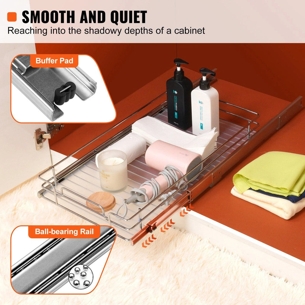 Chrome Steel Pull Out Cabinet Organizer with Slide Out Shelves O47615