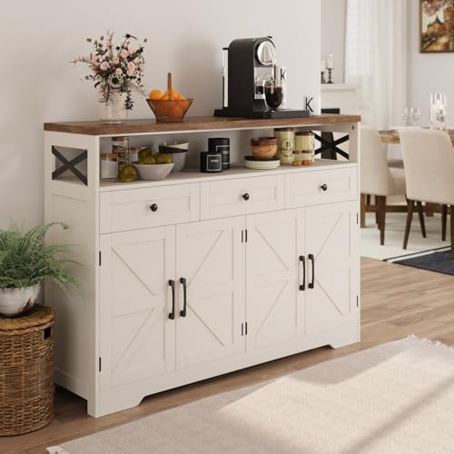 White Sideboard Buffet Cabinet with Drawers & Shelves D758