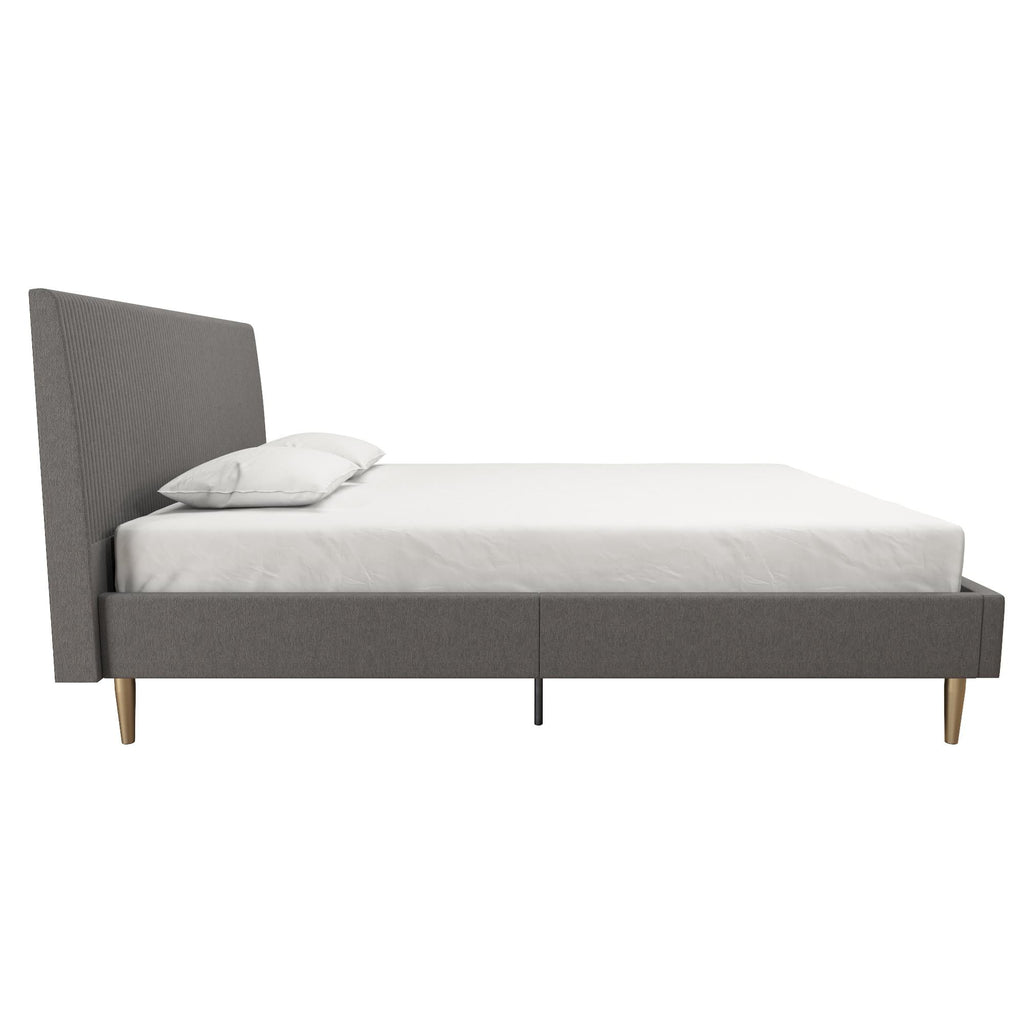 Ivory Velvet Queen Upholstered Bed with Headboard J10874