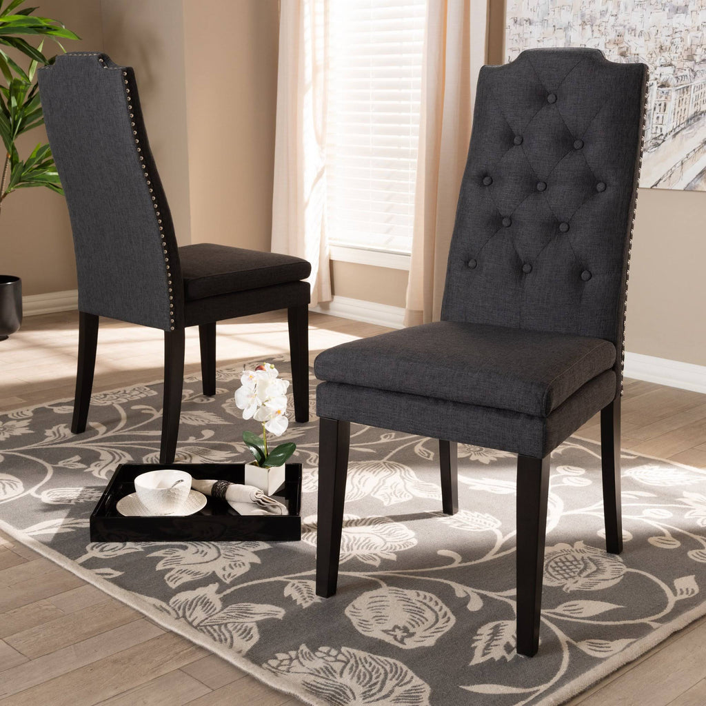 Charcoal Button Tufted Set of 2 Wood Dining Chair M11079