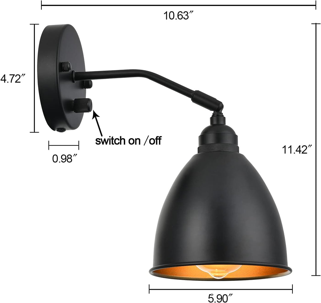 Matt Black Metal Wall Sconce with on/Off Switch B590