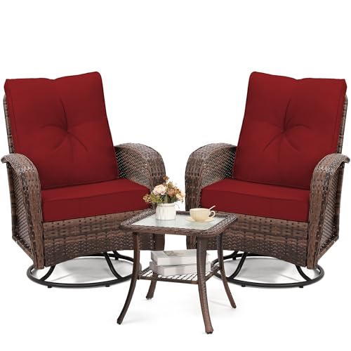 3 Piece Rattan Wicker Bistro Set with Glass Top Table R695