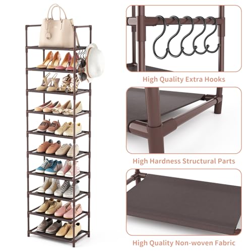 10 Tiers Tall Shoe Rack 20-25 Pairs Narrow Shoe Shelf Black X291135