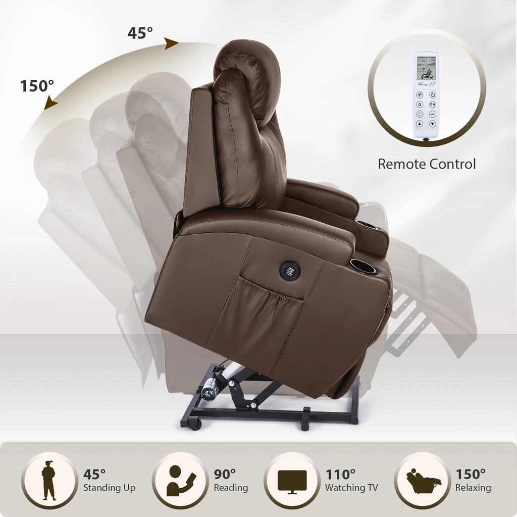 Brown Recliner Chair with Heated Massage Footrest Cup Holders USB Port I24399
