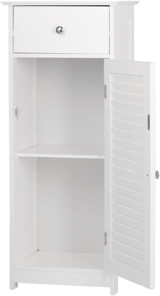 White Single Drawer Floor Cabinet with Door Storage Shelf B791617