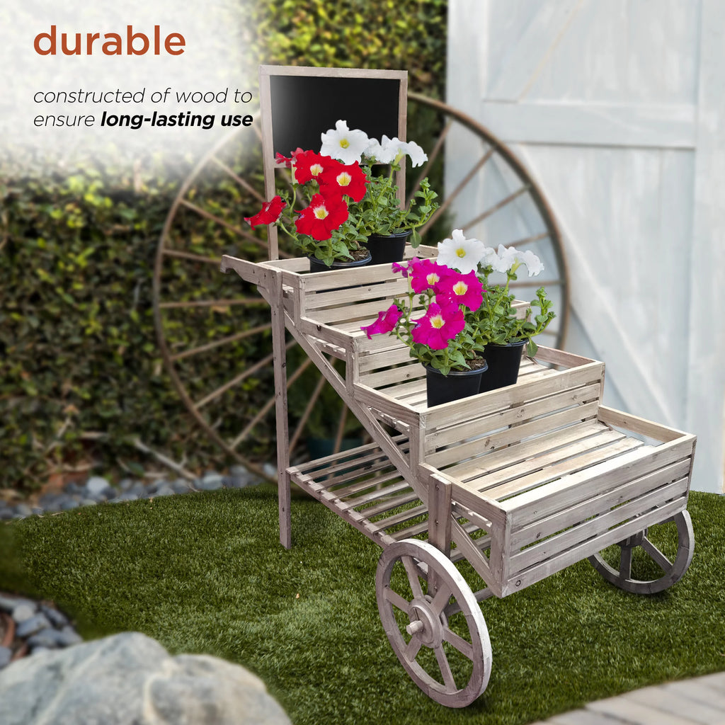 Wooden Cart Plant Display Stand Z76792