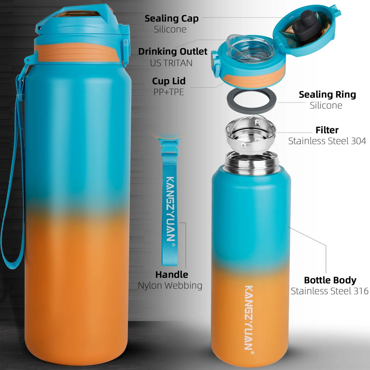 16 oz Insulated Stainless Steel Water Bottle with Filter J8829