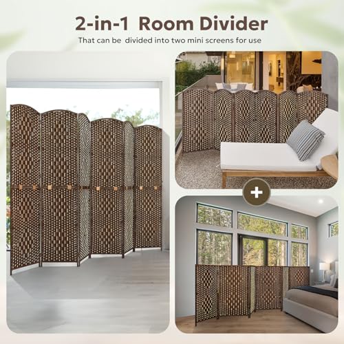4 Panel 6 ft. Tall Grey Rattan Room Divider B318