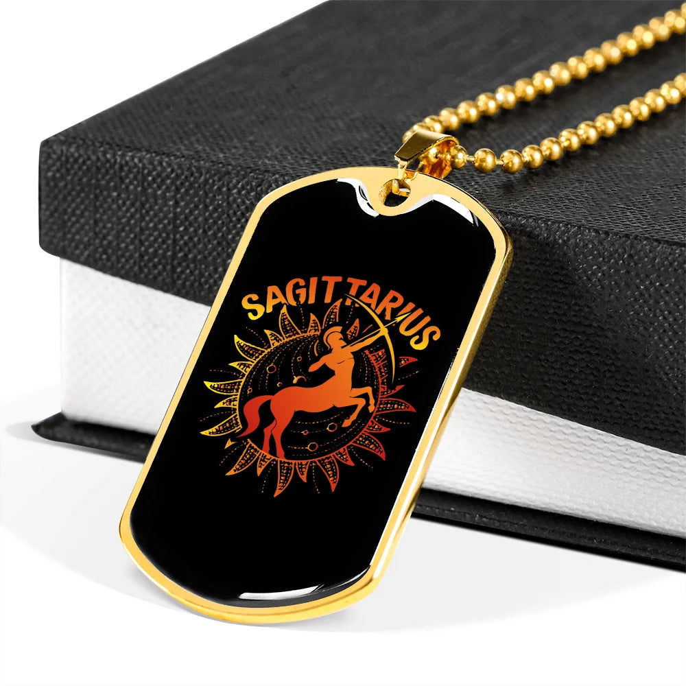 Zodiac Necklace Stainless Steel Dog Tag 24" Chain G798