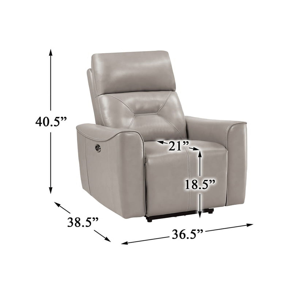Faux Leather Power Reclining Chair with USB Port in Light Gray G5651