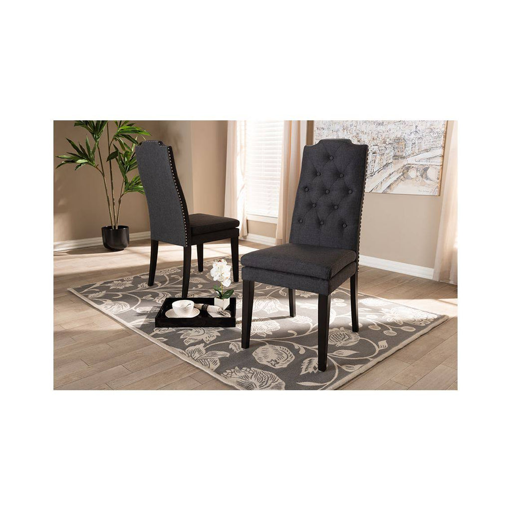 Charcoal Button Tufted Set of 2 Wood Dining Chair M11079