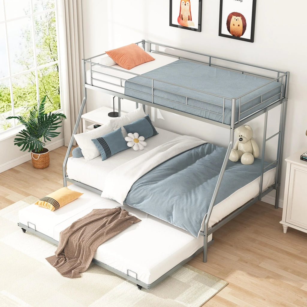 Black Twin Over Full Metal Bunk Beds with Trundle E3455