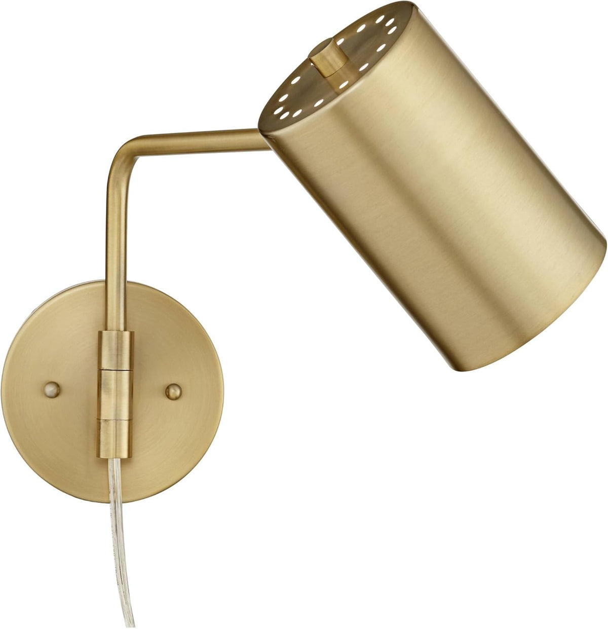 Swing Arm Wall Lamps Set of 2 Brushed Brass Metal Plug-in Light Fixture Cylinder Shade V17335