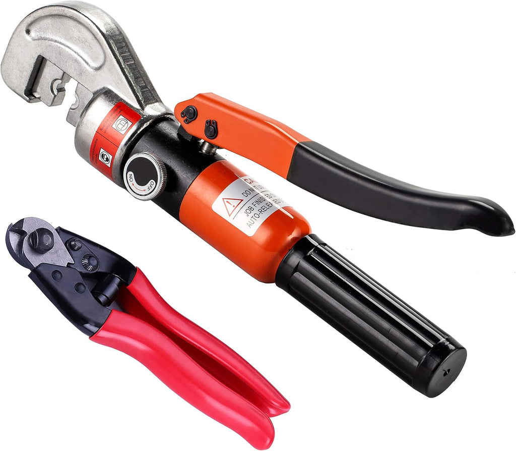 10 Ton Hydraulic Cable Crimper Hand Tool with 8 Pairs Dies and Cable Cutter T471