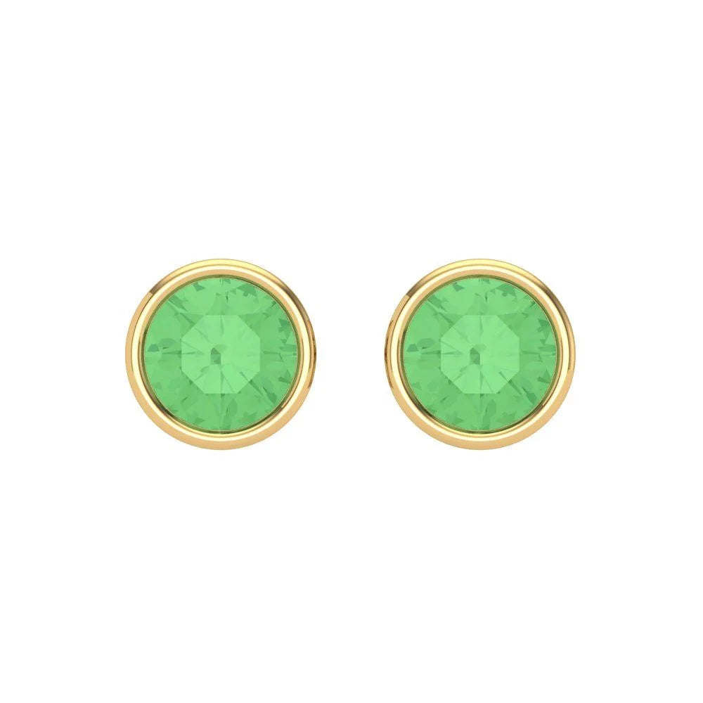 Yellow Gold Solitaire Stud Earrings, 2 Ct Round Cut Simulated Green Diamond, 14K, Screw Back Z916907