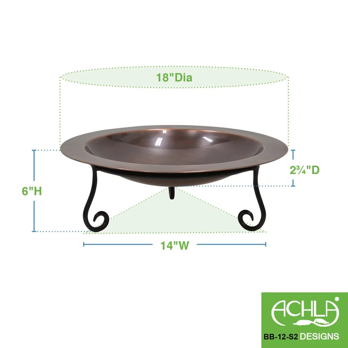 18" Copper Birdbath with Stand M417