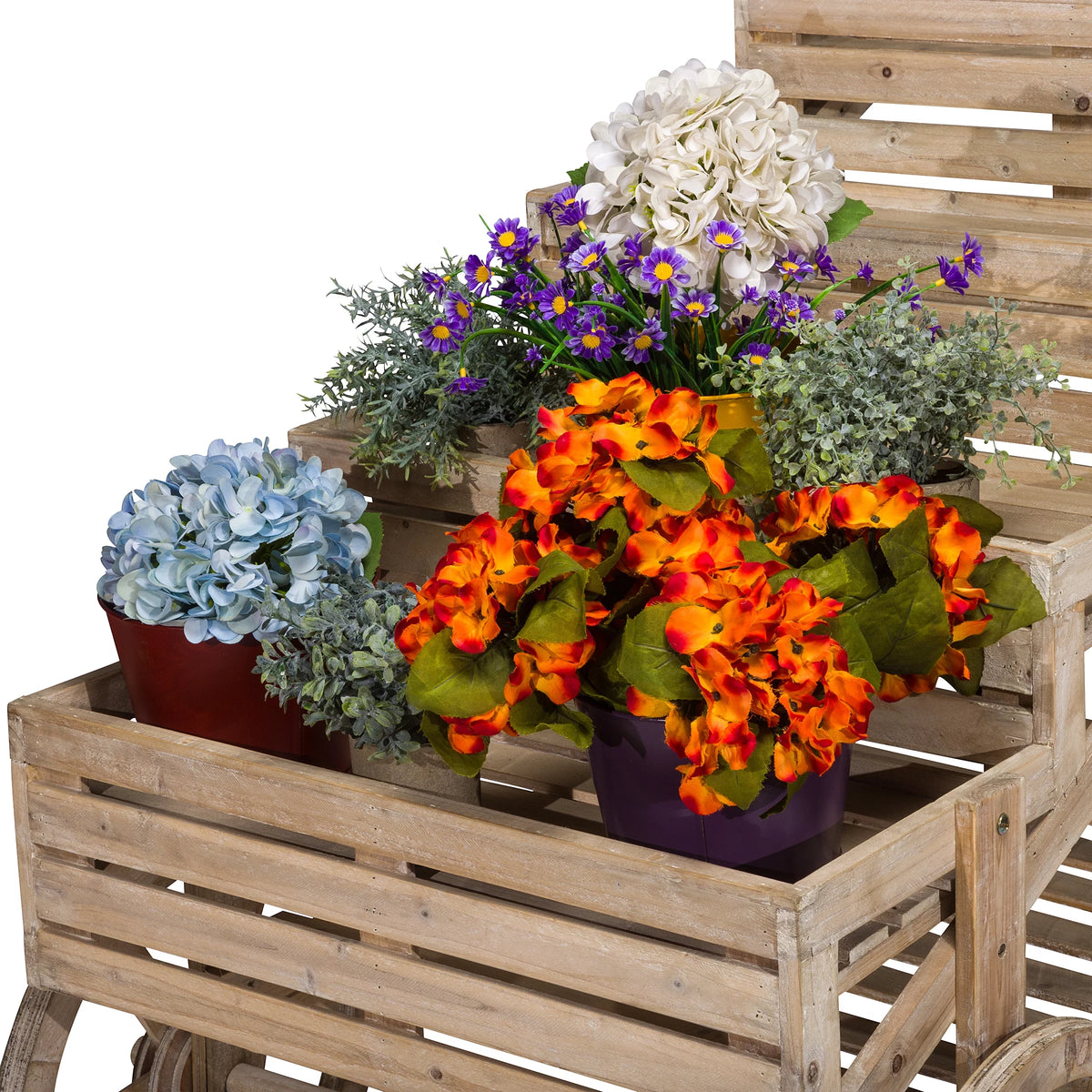 Wooden Cart Plant Display Stand Z76792