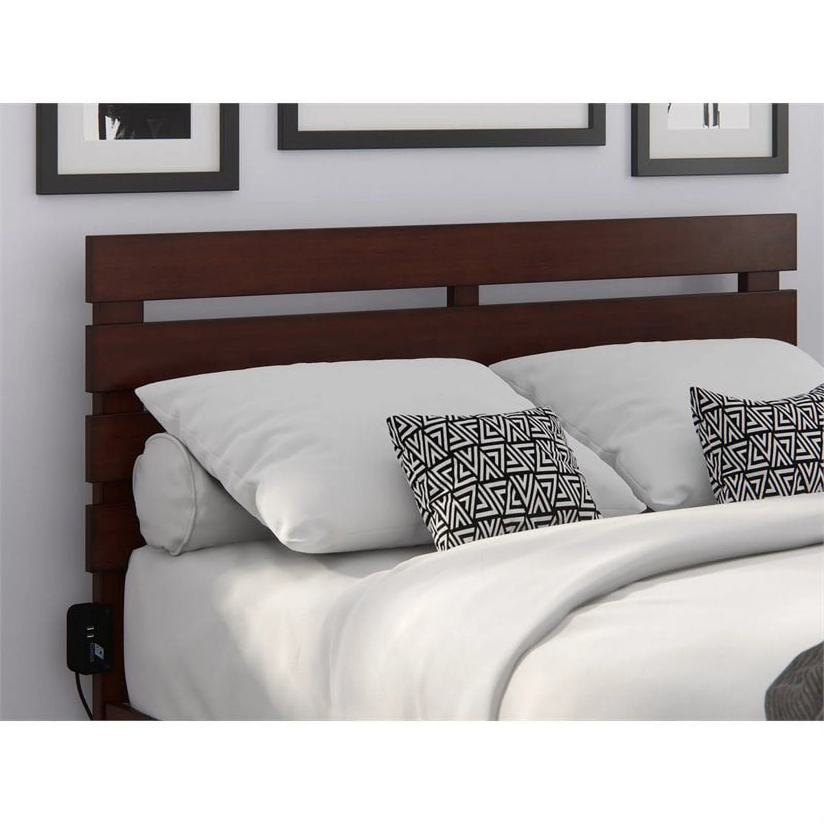 Solid Wood Full Headboard with USB Charger J98515