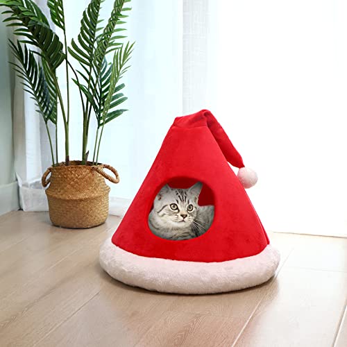 Cat Bed Christmas Hat Cat Tent House 2 in 1 Removable Triangle Pet Teepee X539200