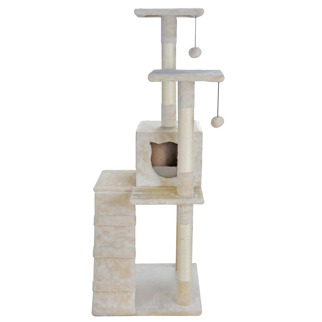 52" Beige Cat Tree Tower with Sisal-Covered Scratching X9172