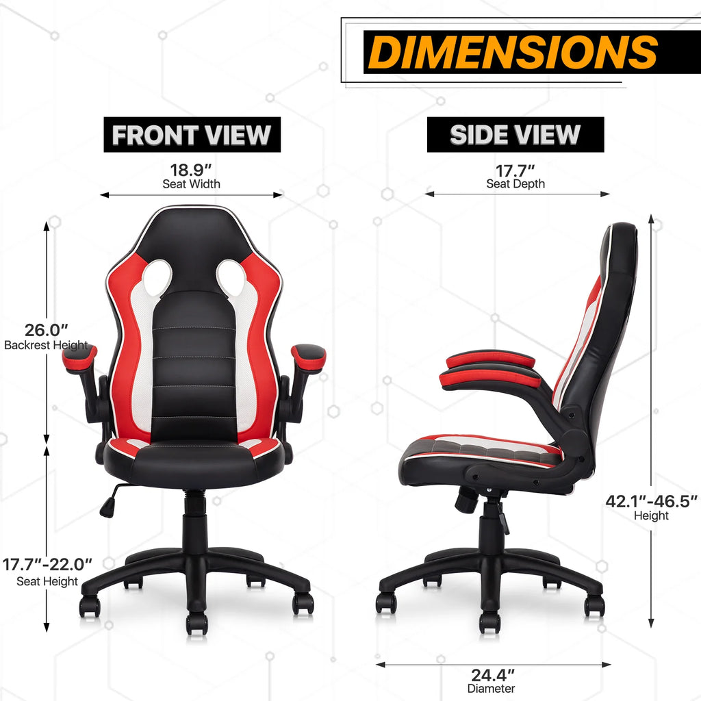 Red Leather High-Back Swivel Gaming Chair with PVC Mat V5927