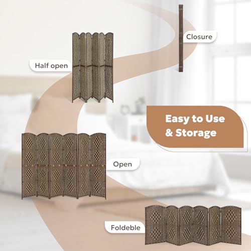 4 Panel 6 ft. Tall Grey Rattan Room Divider B318