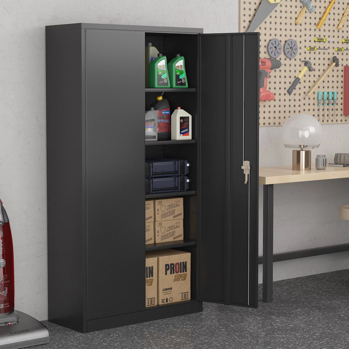 Black Metal Storage Cabinet with 4 Adjustable Shelves K65074