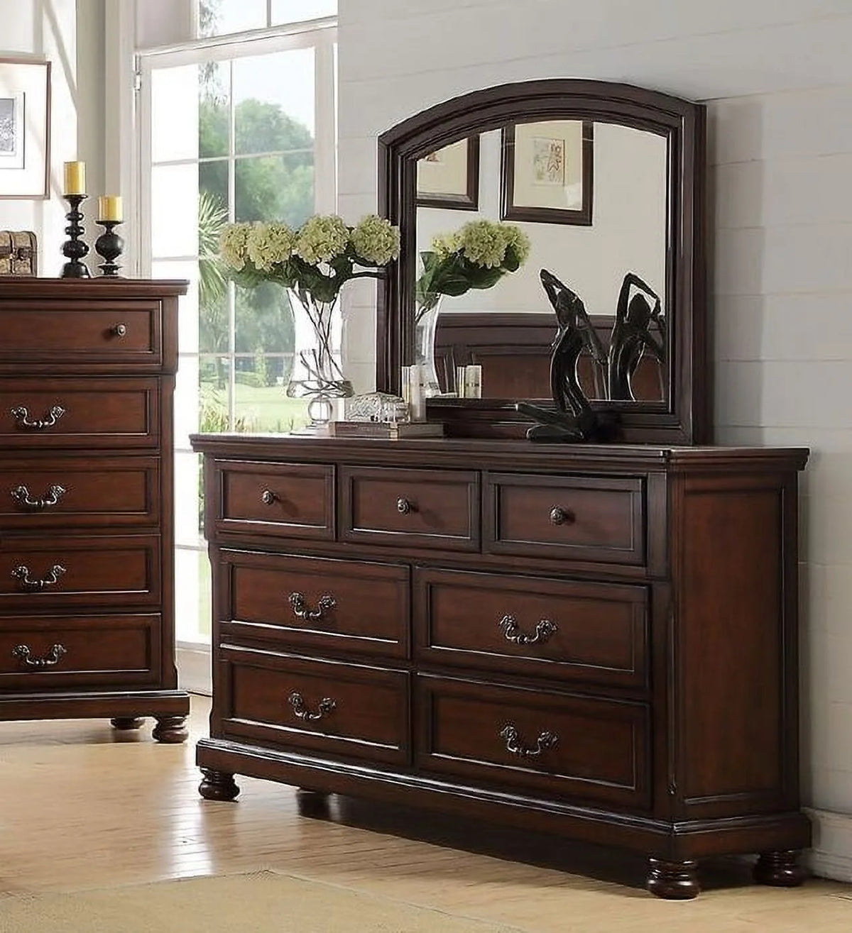 Cherry Veneer 6pc Cal King Size Bedroom Furniture Set G434