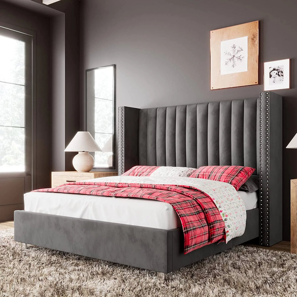 King Size Velvet Upholstered Bed Frame N6800