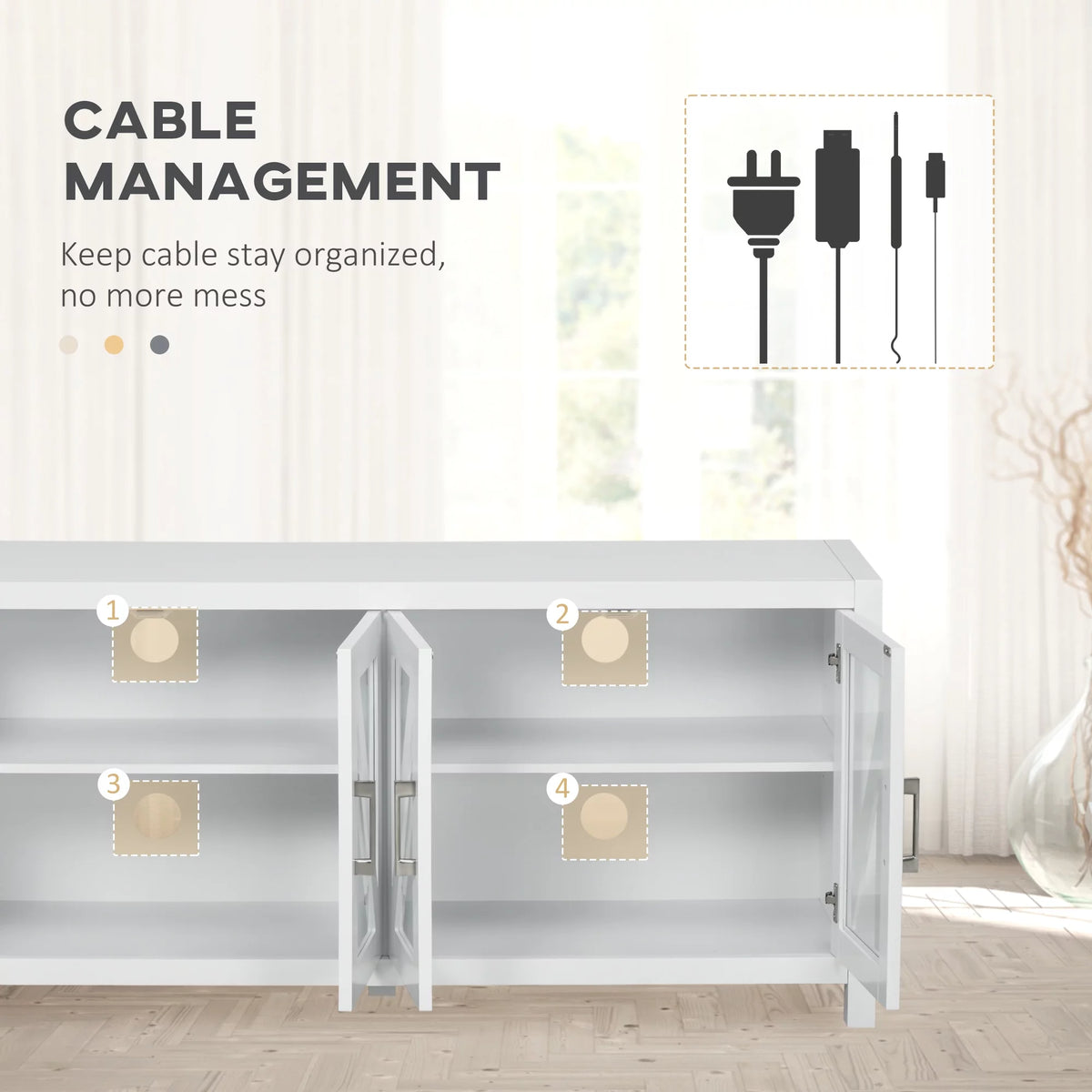White TV Stand with Adjustable Shelves K568