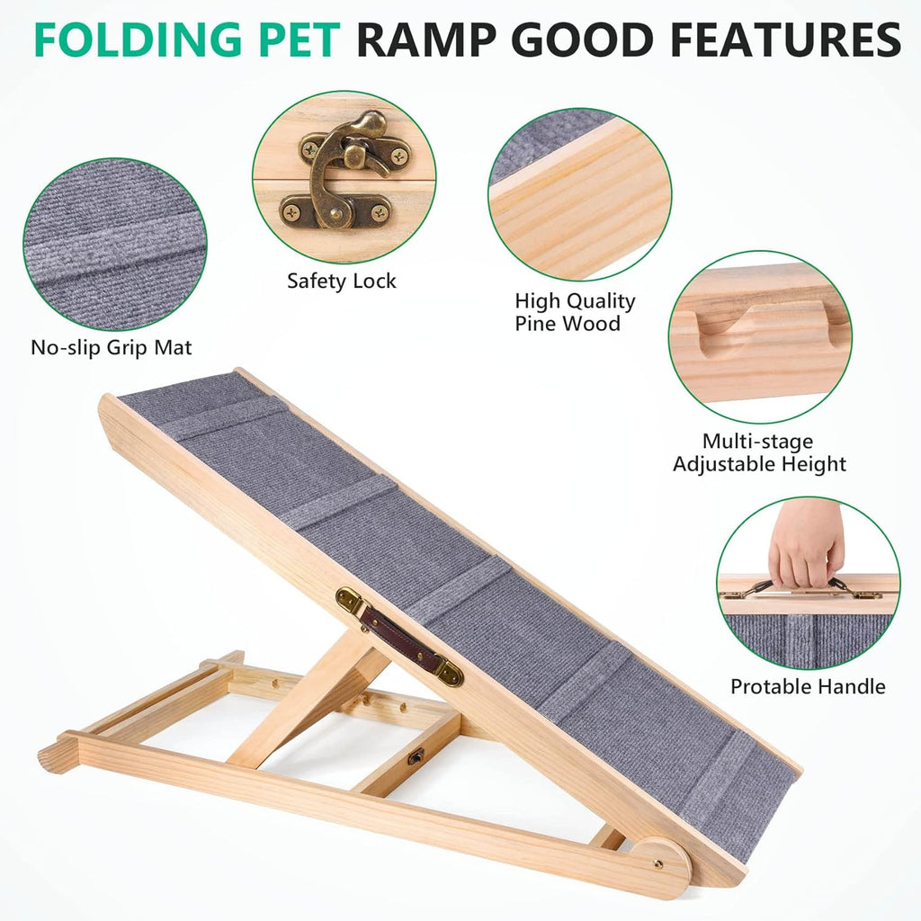 Wooden Adjustable Folding Dog Ramp for Bed Couch Car F109