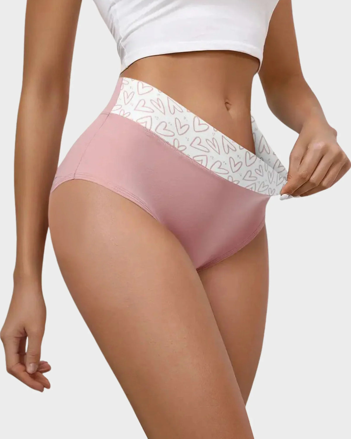 Cotton Heart Print High-Waist Panties 6 Pack O331