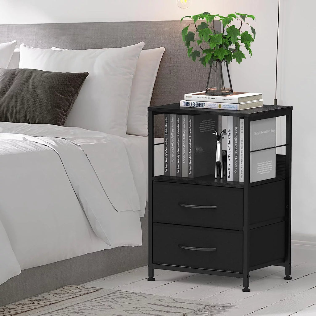 Brown Wood Nightstand with 2 Drawers and Open Shelf C988042