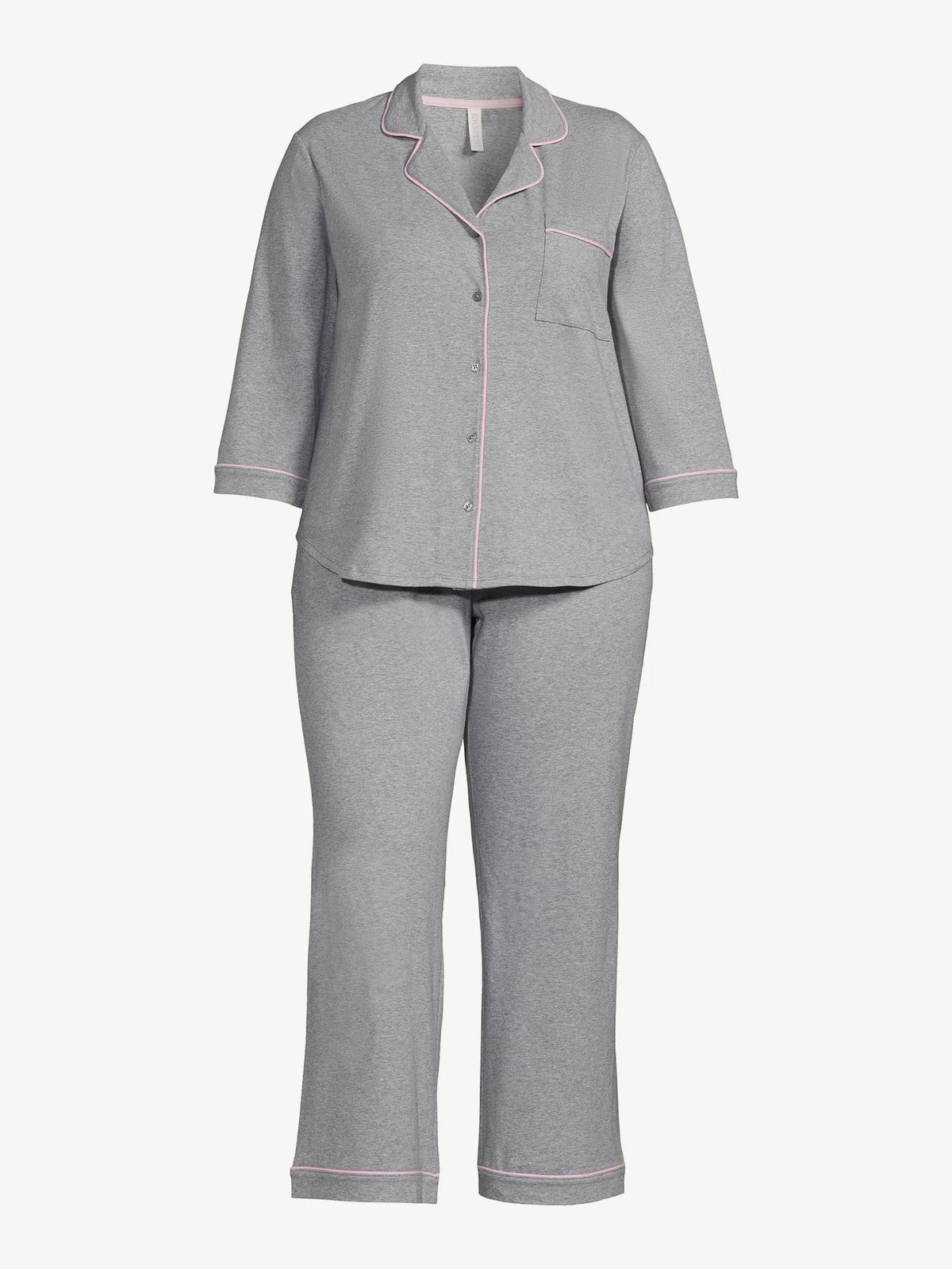 Women's Knit Notch Collar Top and Pants Pajama Set, 2-Piece F575085