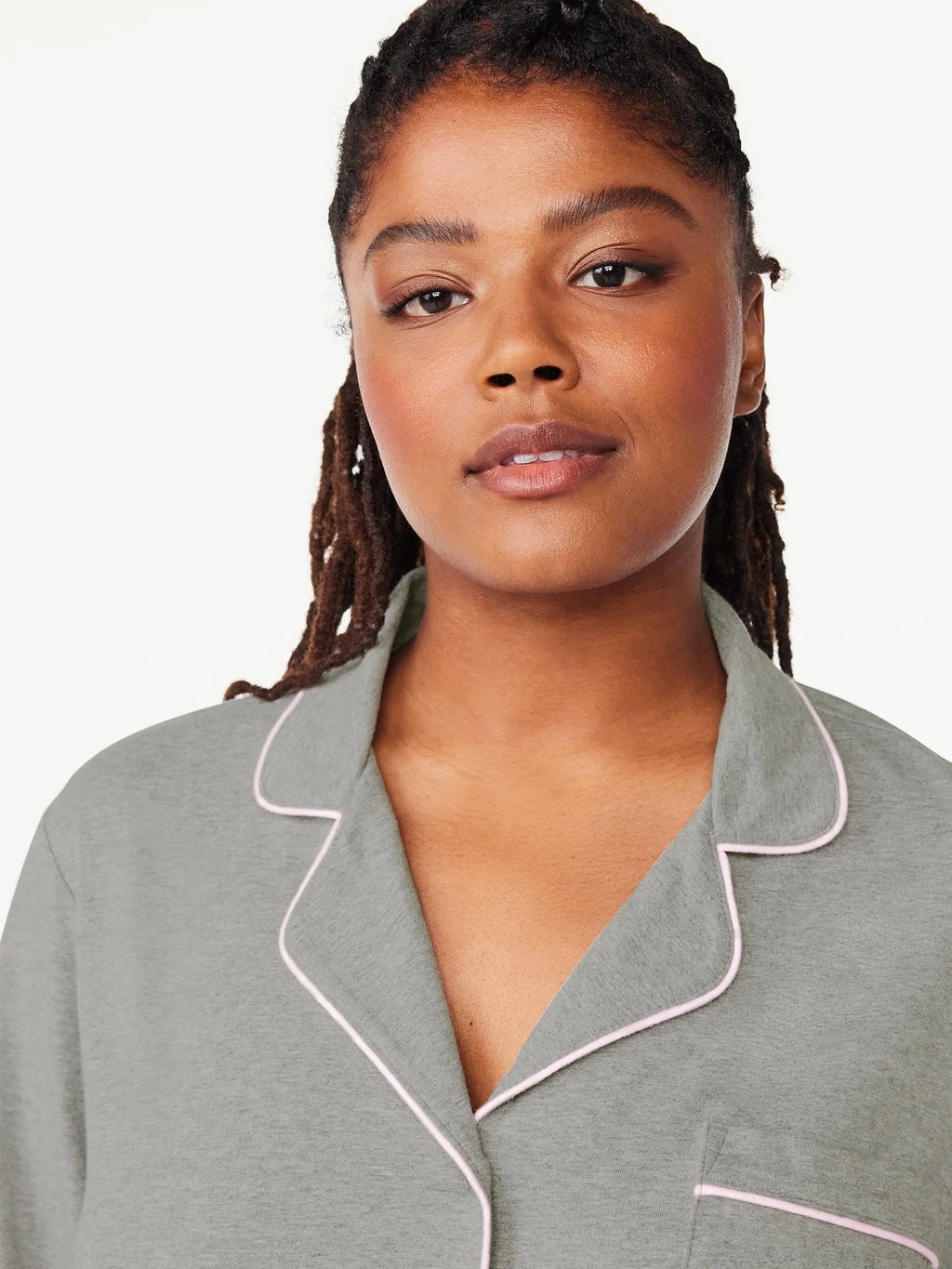 Women's Knit Notch Collar Top and Pants Pajama Set, 2-Piece F575085