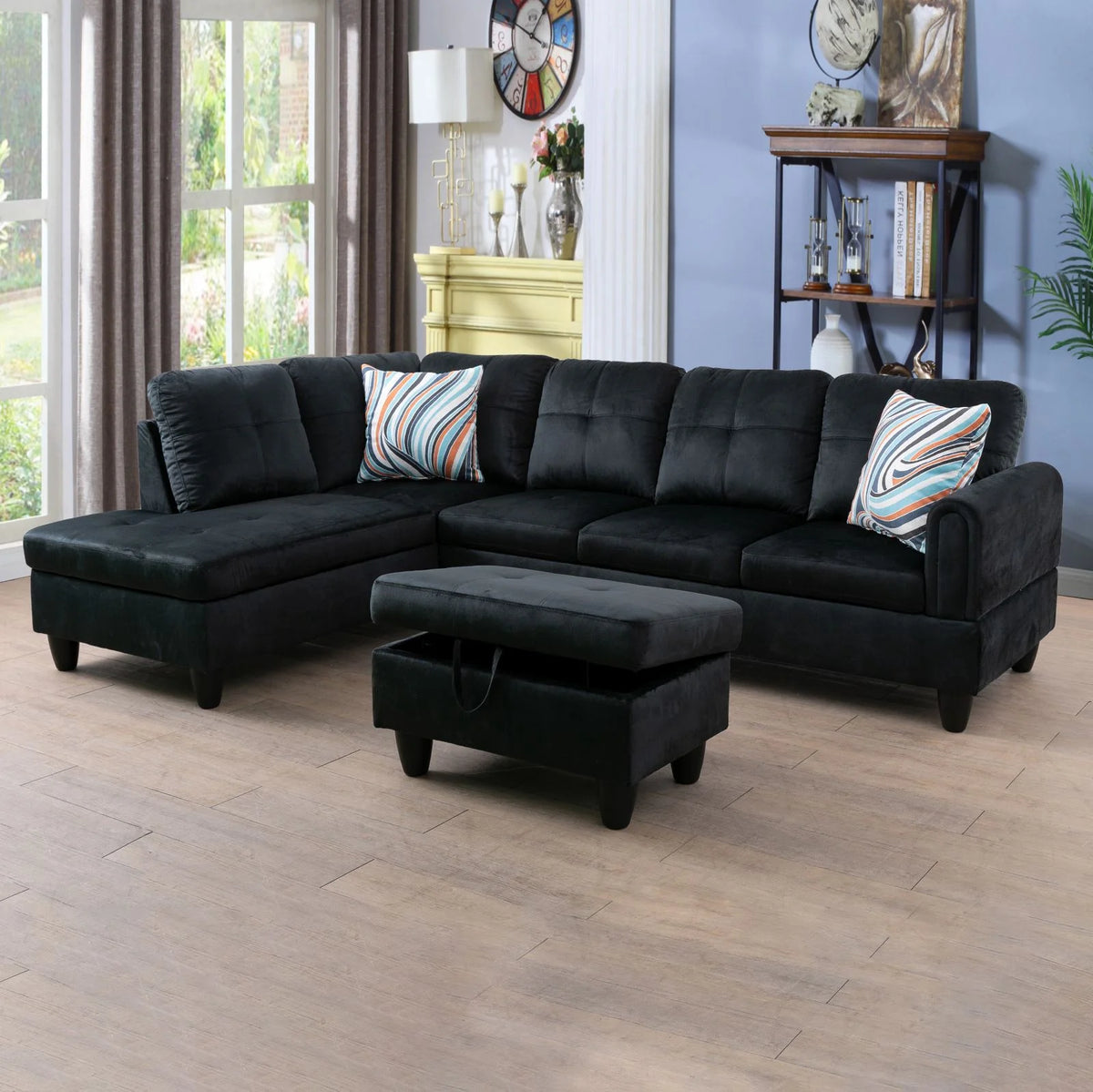Black Flannel Sofa Set O96955